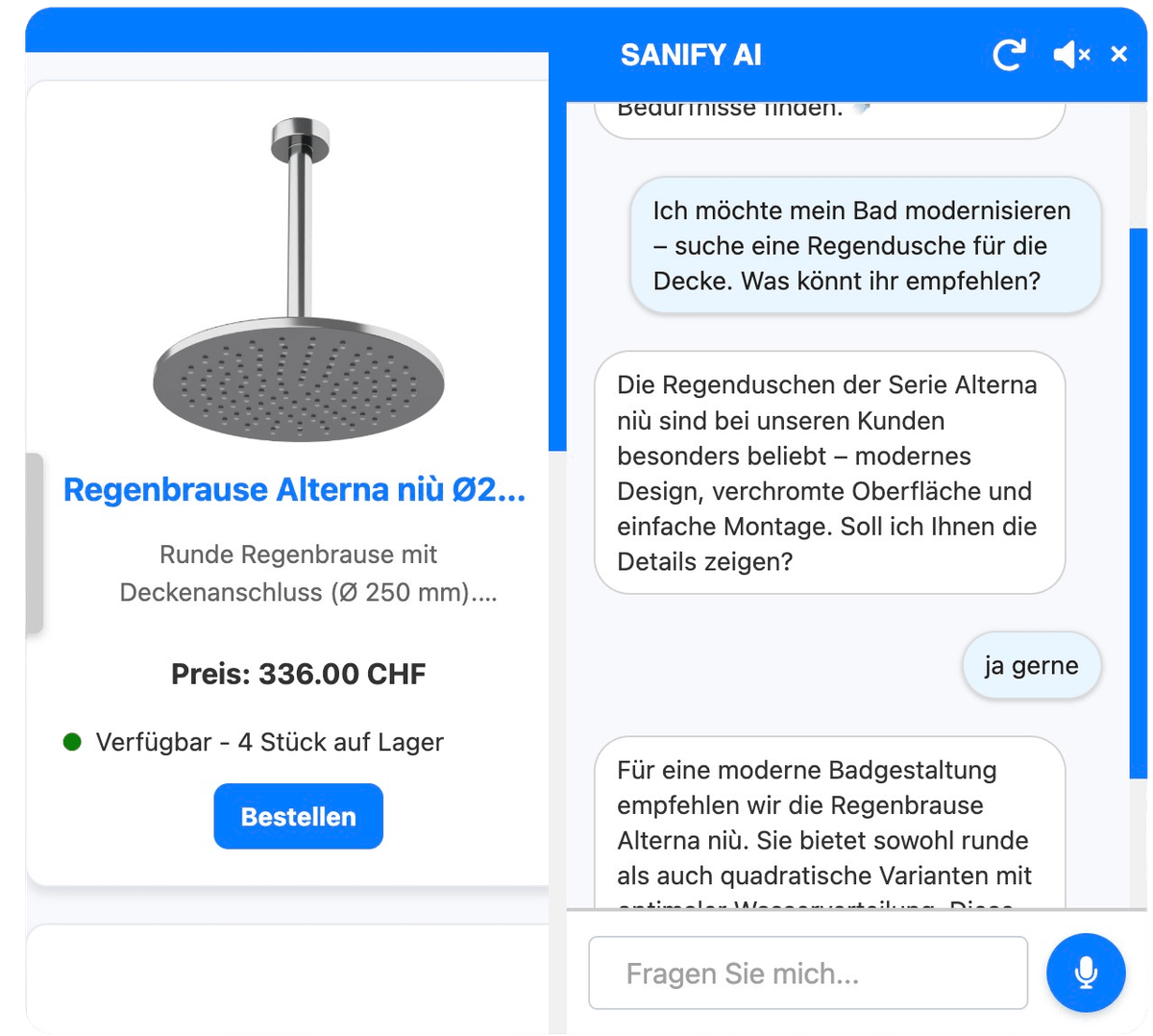 Sanitär-Chatbot Interface für Schweizer Unternehmen