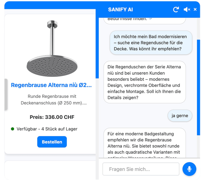 Sanitär-Chatbot Interface für Schweizer Unternehmen